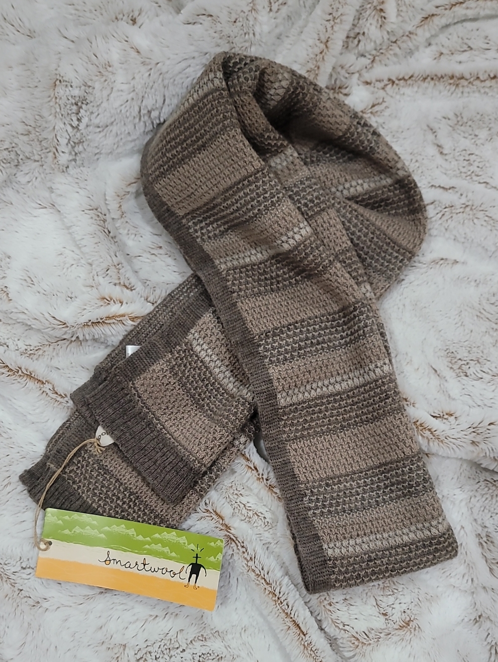 Smartwool Taupe and Dark Brown Striped Knit Scarf